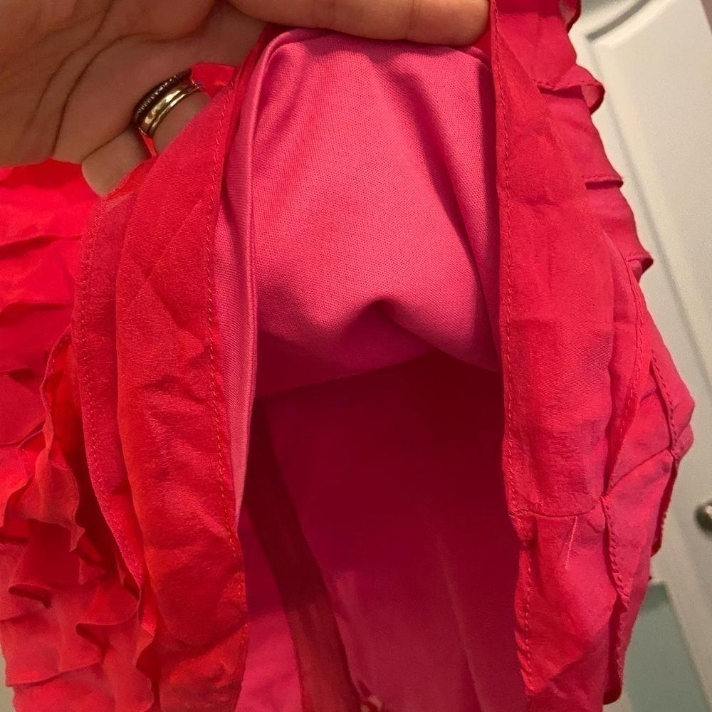 Tadashi Shoji Vintage 100% Silk Pink Ruffle Blouse - Picture 4 of 5